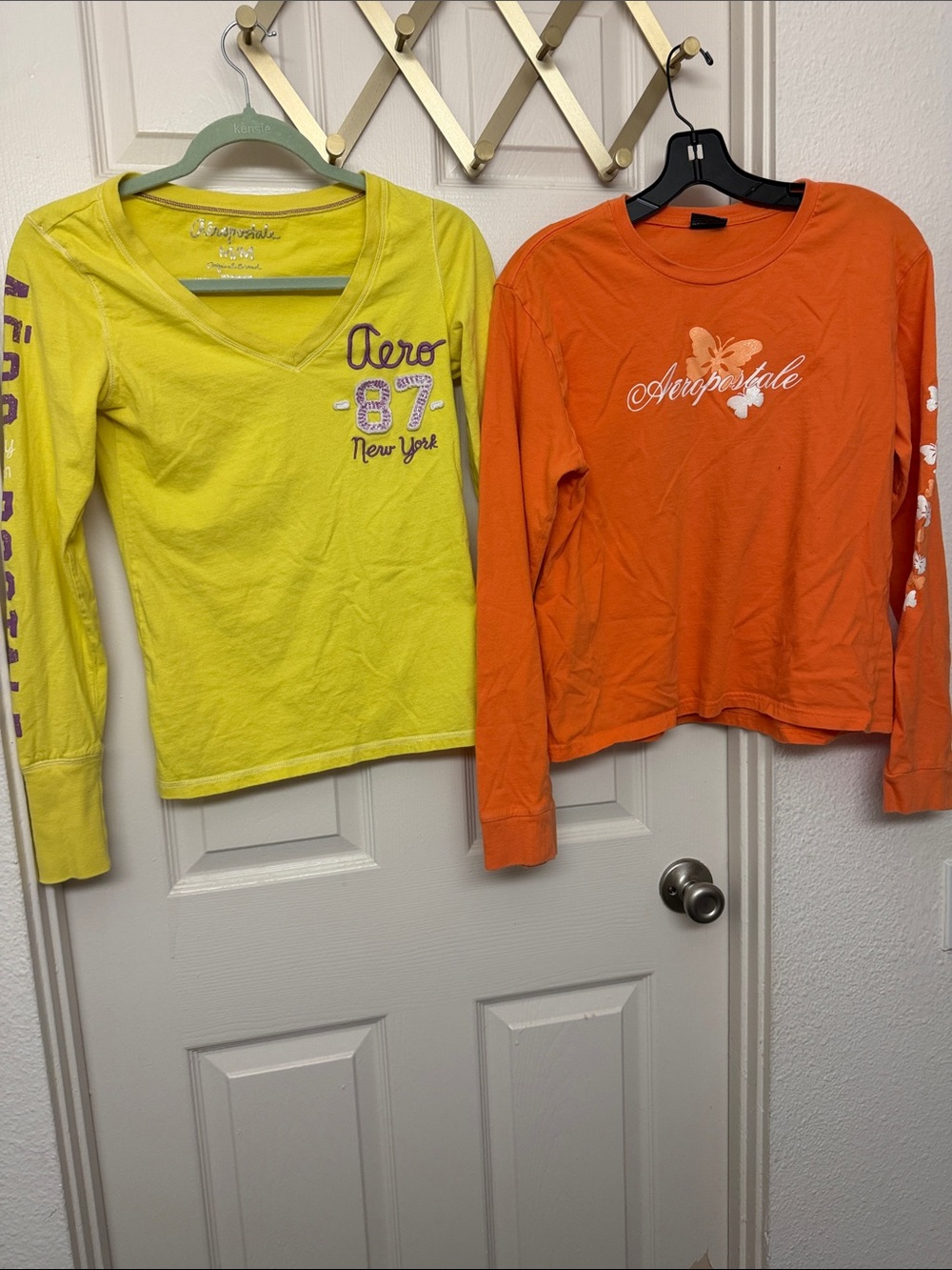 Y2k Aeropostale Long Sleeve Tops in Yellow & Orange Floral Logo